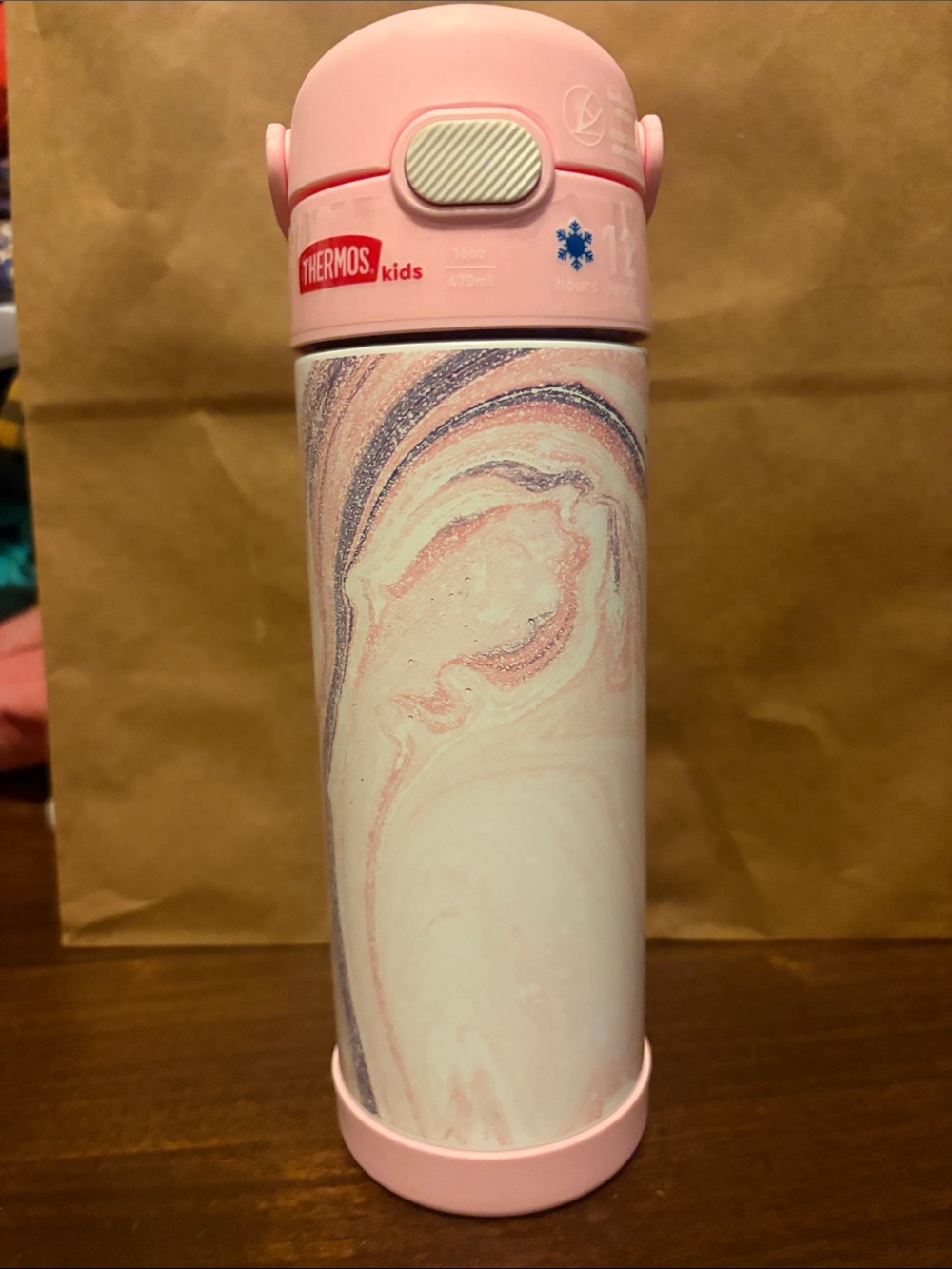 Thermos Kids Pink Marble Insulated Stainless Steel Bottle